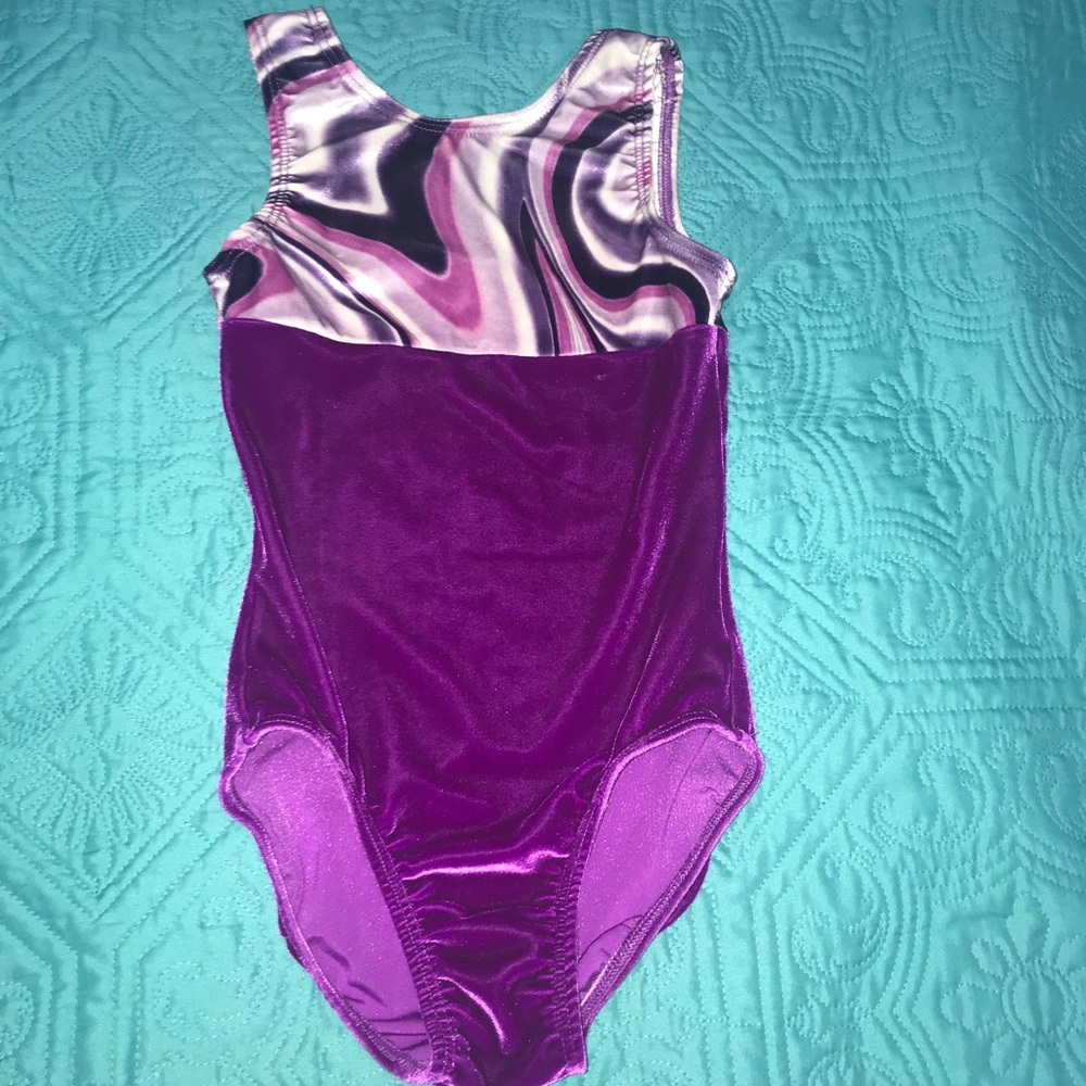 Purple and white velvet leotard